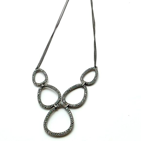 Lia Sophia BLACK ICE w/Cut Crystals Double Chain Necklace 16-19" - Picture 6 of 12